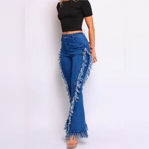 NEW!!! Fringed High-Waist Blue Denim Flare Jeans, Plus Sz, Curvy, Sz 2X, NWT